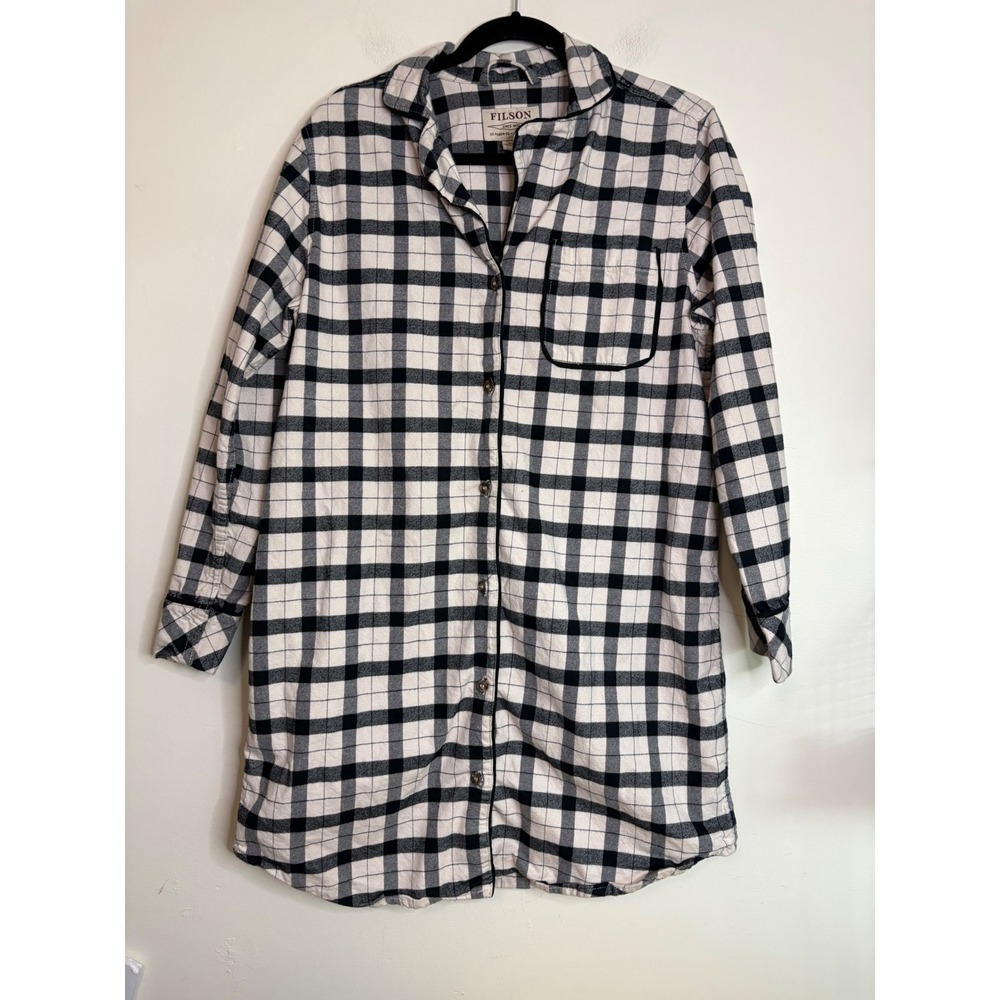 Filson Womens Flannel‎ Nightshirt Cream Black Plaid Cotton Sleep Dress Large